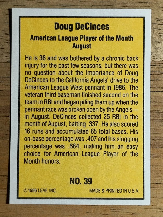 1986 Donruss Highlights #39 Doug DeCinces