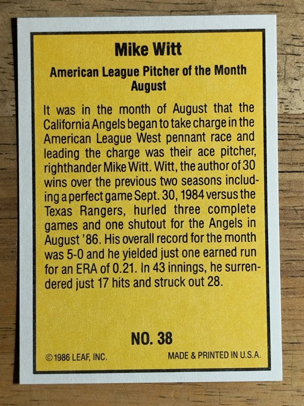 1986 Donruss Highlights #38 Mike Witt