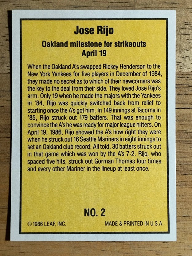 1986 Donruss Highlights #2 Jose Rijo