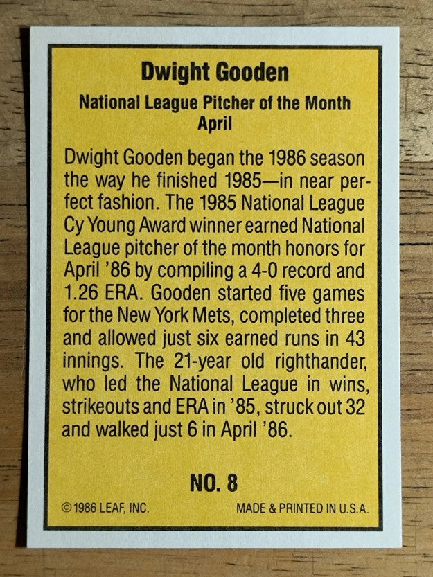 1986 Donruss Highlights #8 Dwight Gooden