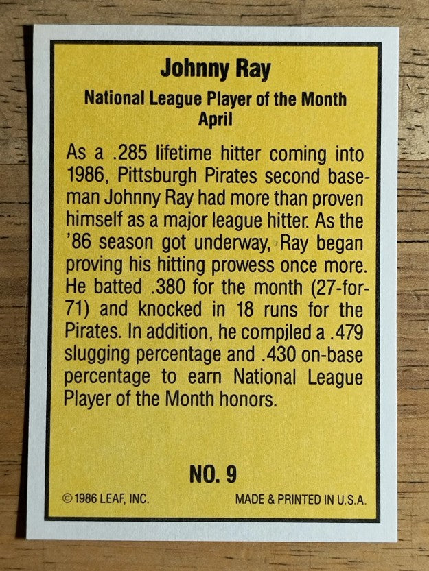 1986 Donruss Highlights #9 Johnny Ray