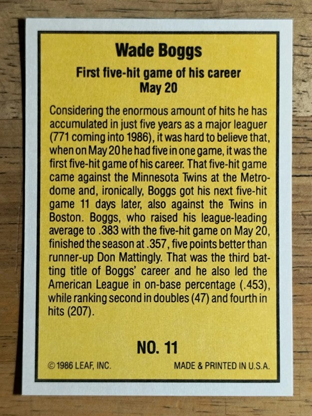 1986 Donruss Highlights #11 Wade Boggs