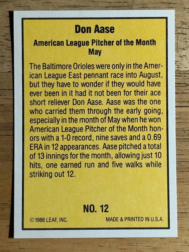 1986 Donruss Highlights #12 Don Aase