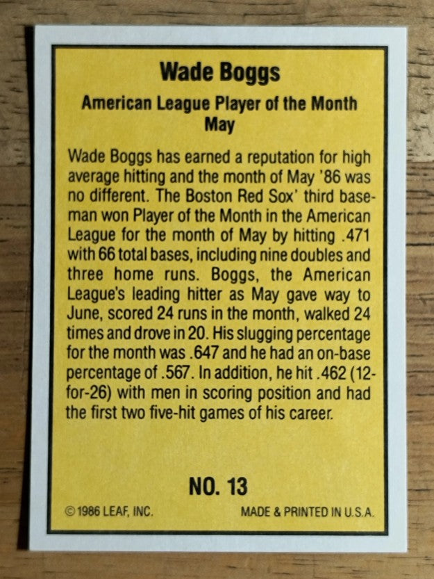 1986 Donruss Highlights #13 Wade Boggs