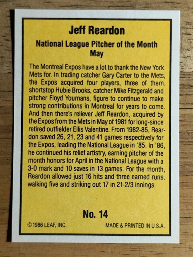 1986 Donruss Highlights #14 Jeff Reardon