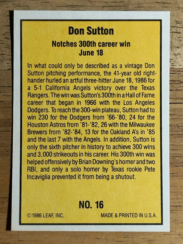 1986 Donruss Highlights #16 Don Sutton