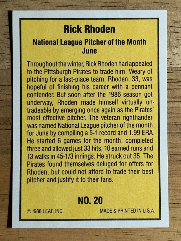 1986 Donruss Highlights #20 Rick Rhoden