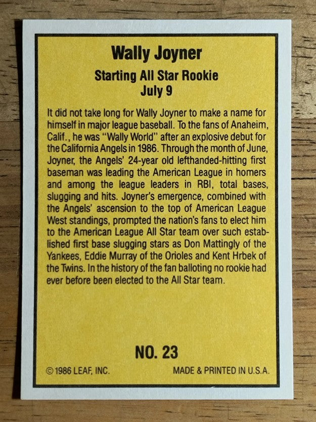 1986 Donruss Highlights #23 Wally Joyner