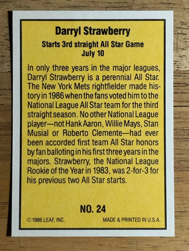 1986 Donruss Highlights #24 Darryl Strawberry