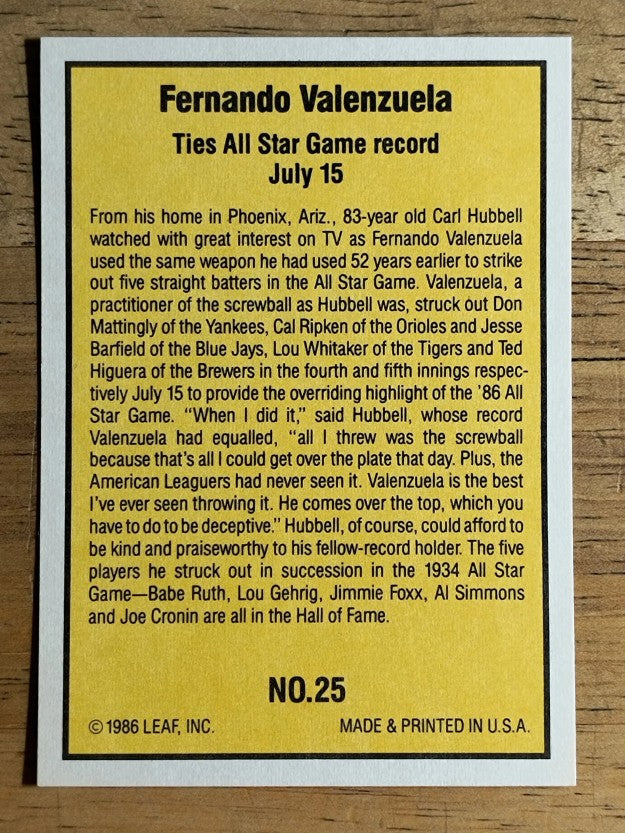 1986 Donruss Highlights #25 Fernando Valenzuela