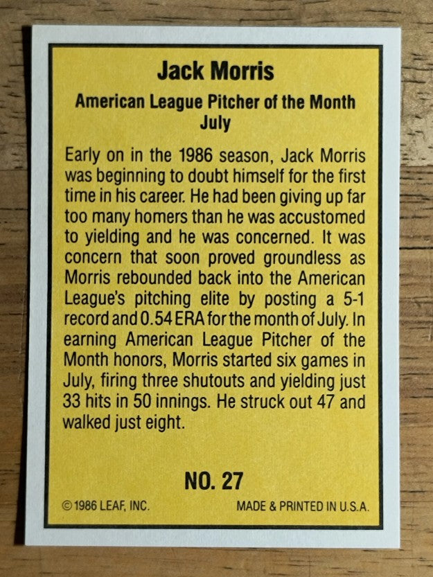1986 Donruss Highlights #27 Jack Morris