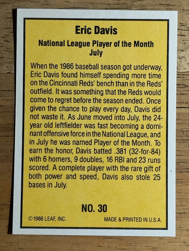 1986 Donruss Highlights #30 Eric Davis