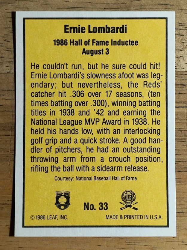 1986 Donruss Highlights #33 Ernie Lombardi