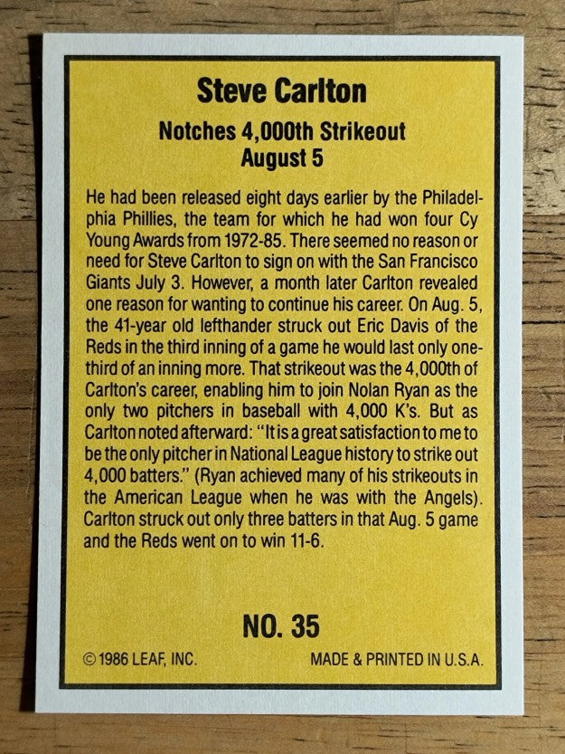 1986 Donruss Highlights #35 Steve Carlton