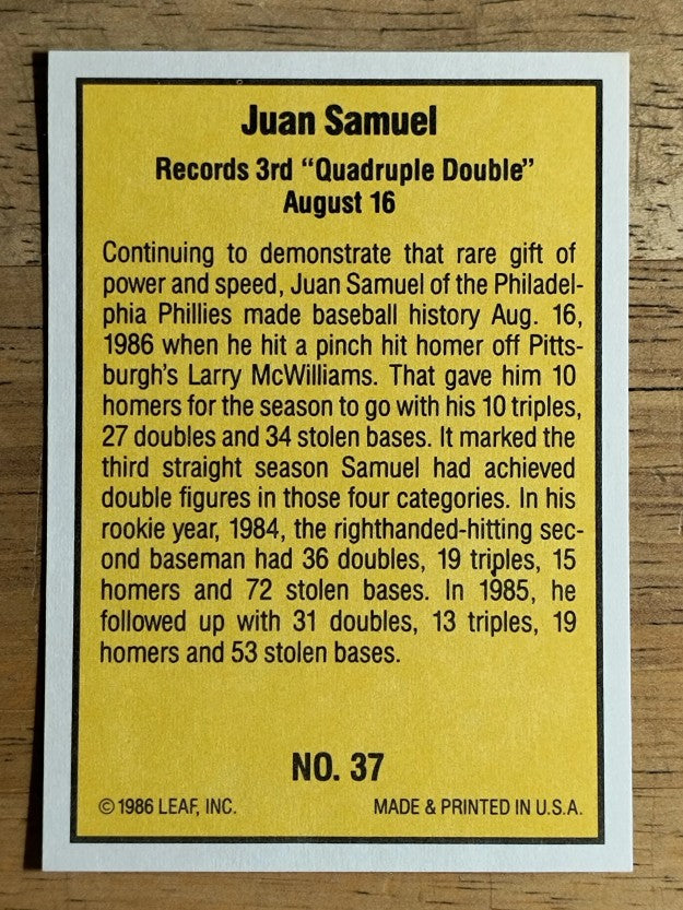 1986 Donruss Highlights #37 Juan Samuel