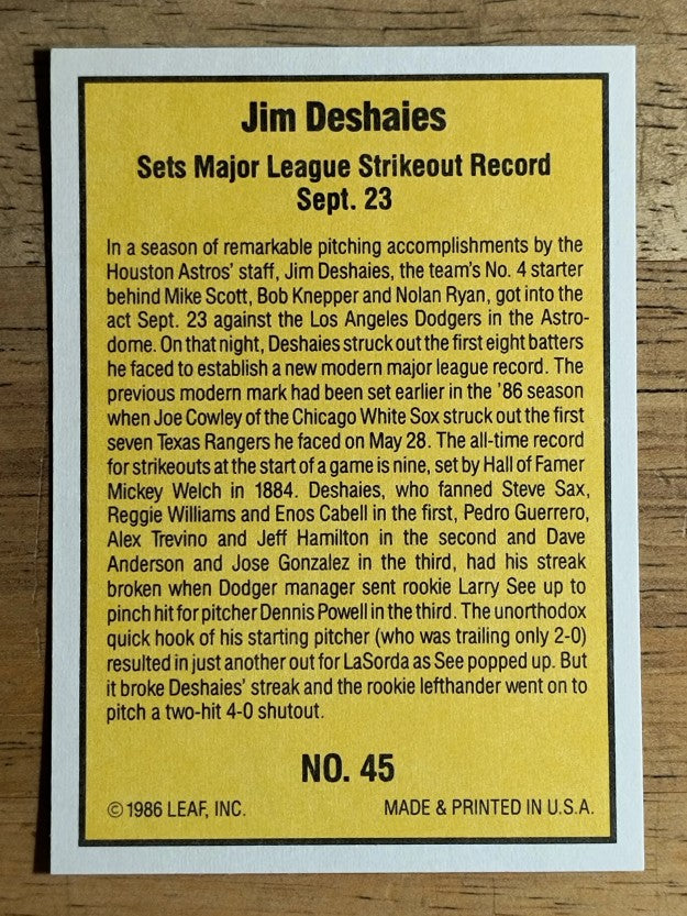 1986 Donruss Highlights #45 Jim Deshaies