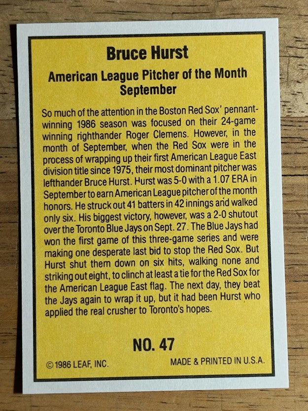 1986 Donruss Highlights #47 Bruce Hurst