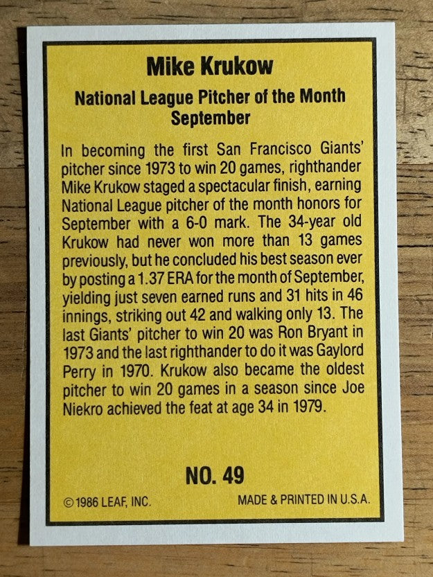 1986 Donruss Highlights #49 Mike Krukow