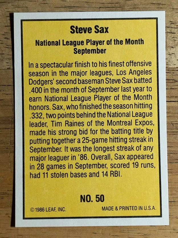 1986 Donruss Highlights #50 Steve Sax