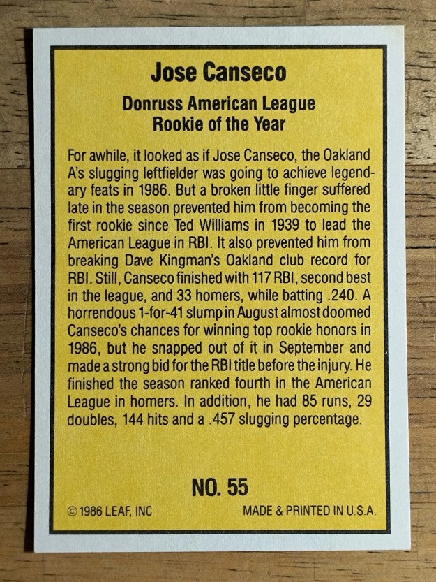 1986 Donruss Highlights #55 Jose Canseco