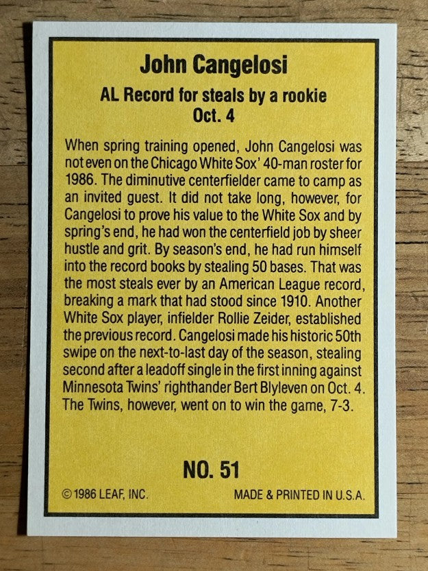 1986 Donruss Highlights #51 John Cangelosi