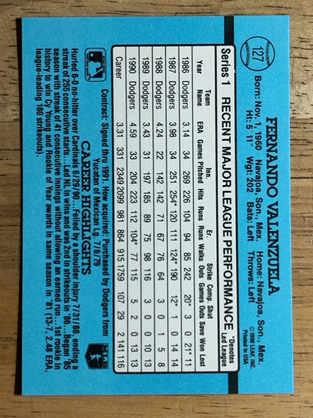 1991 Donruss #127 Fernando Valenzuela