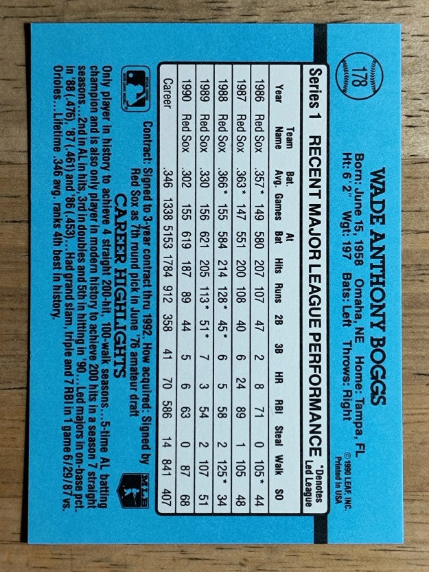1991 Donruss #178 Wade Boggs