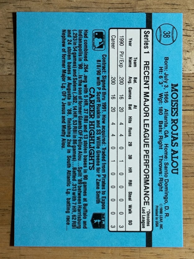1991 Donruss #38 Moises Alou RR