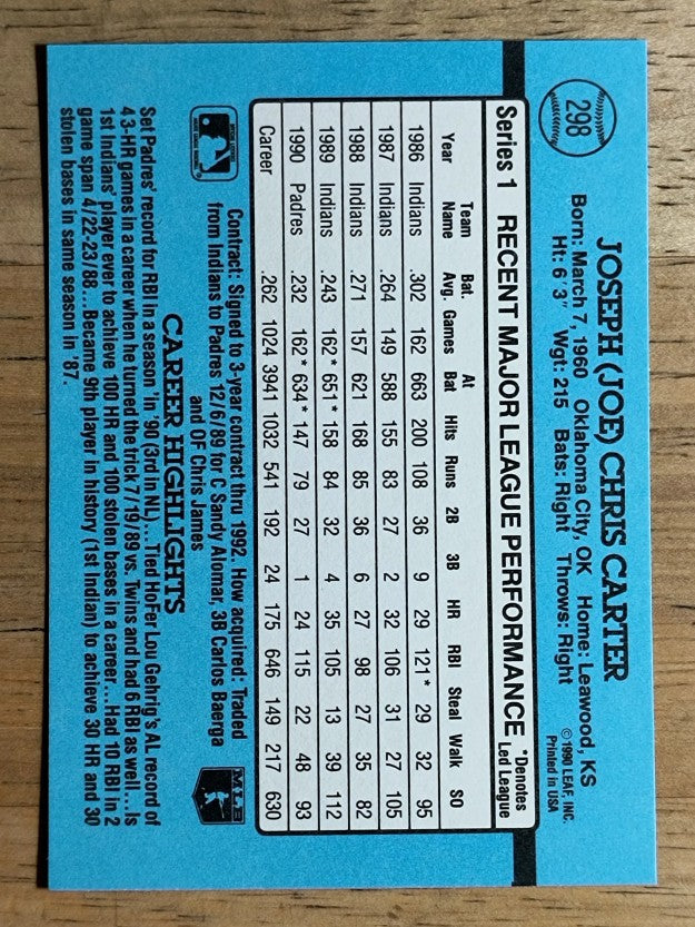 1991 Donruss #298 Joe Carter