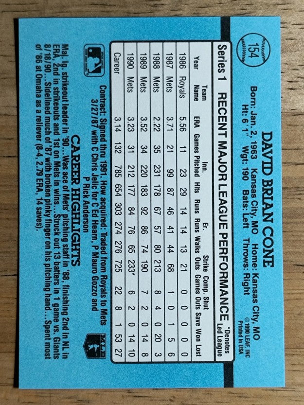 1991 Donruss #154 David Cone