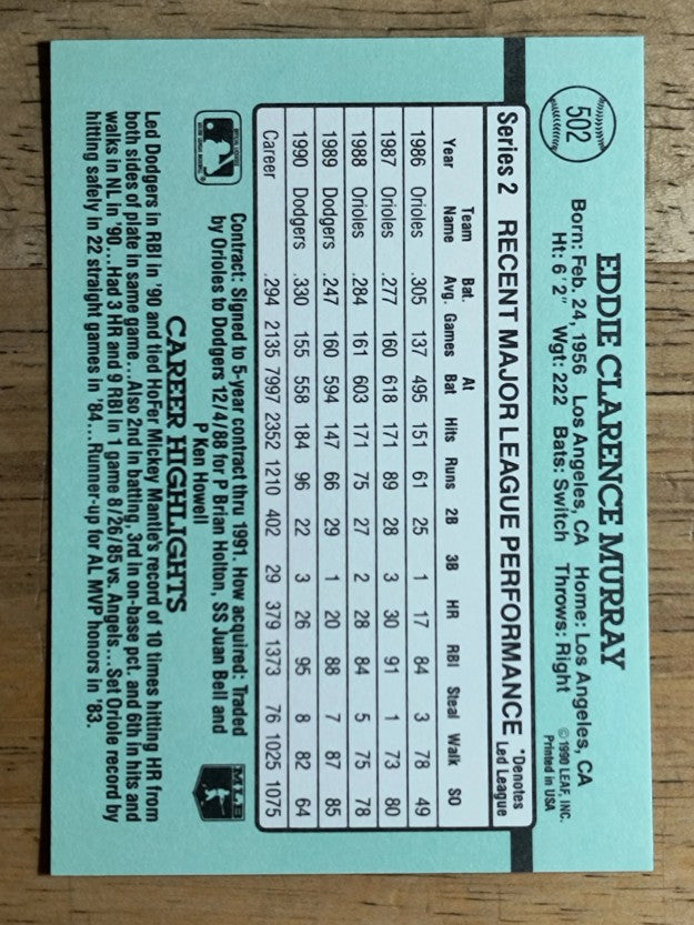 1991 Donruss #502 Eddie Murray