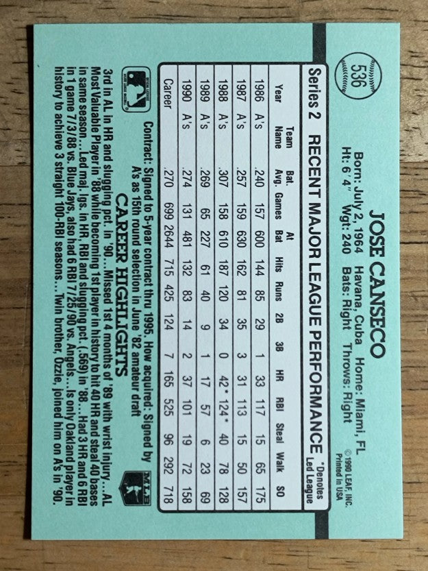 1991 Donruss #536 Jose Canseco