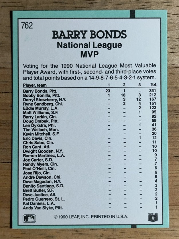 1991 Donruss #762 Barry Bonds MVP