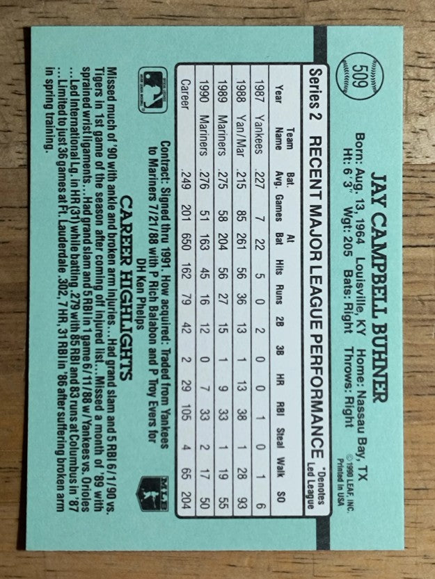 1991 Donruss #509 Jay Buhner