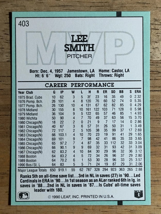 1991 Donruss #403 Lee Smith MVP