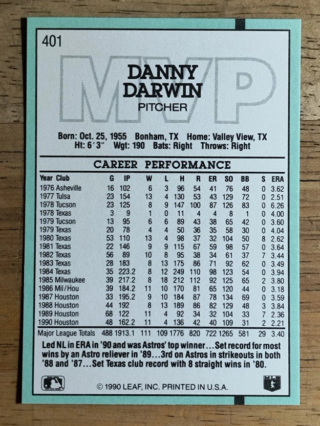 1991 Donruss #401 Danny Darwin MVP