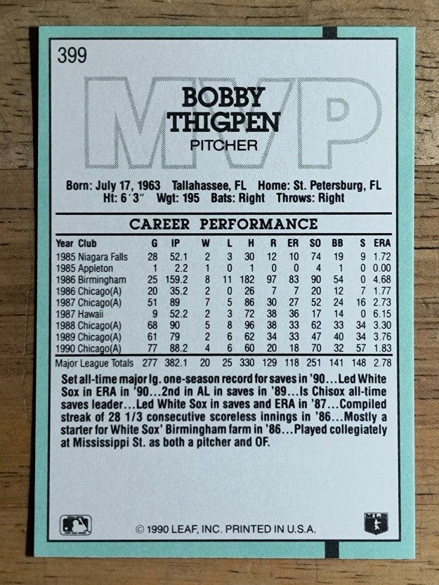 1991 Donruss #399 Bobby Thigpen MVP