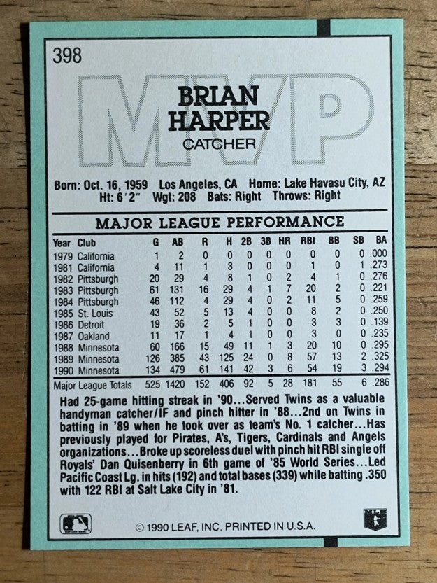 1991 Donruss #398 Brian Harper MVP