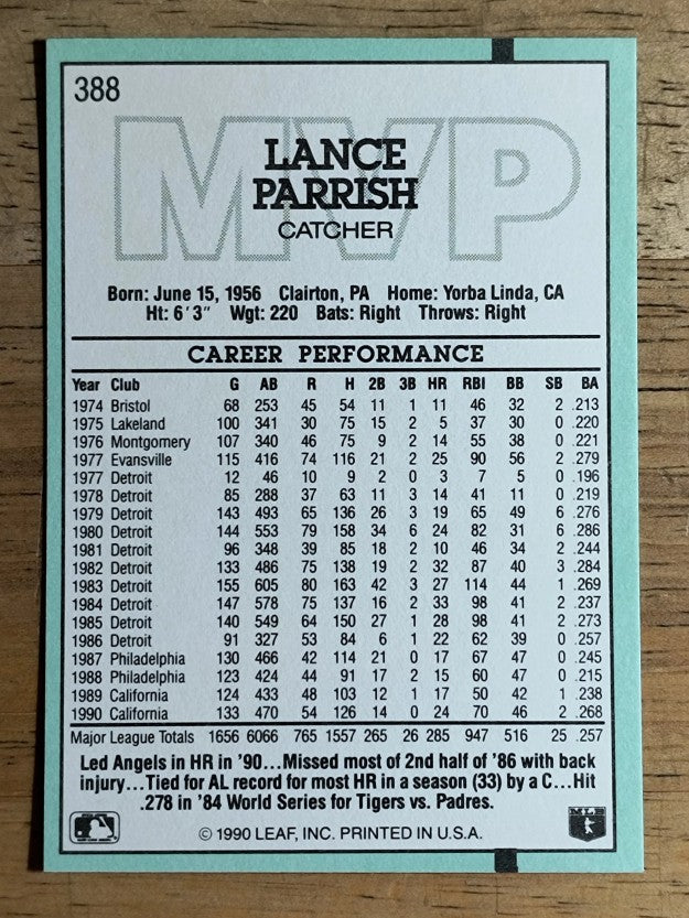 1991 Donruss #388 Lance Parrish MVP