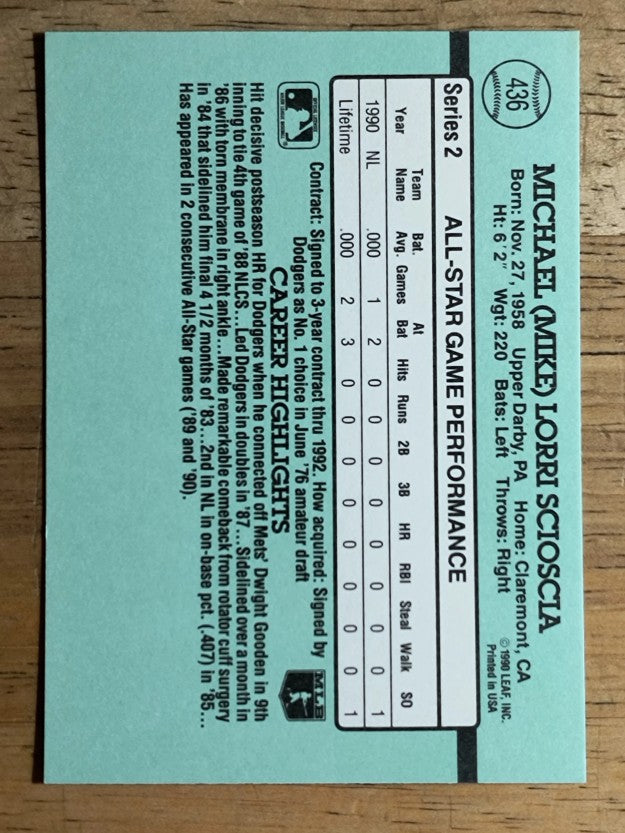 1991 Donruss #436A Mike Scioscia AS/White star by name