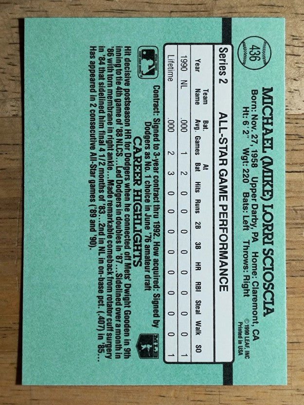 1991 Donruss #436B Mike Scioscia AS/Yellow star by name
