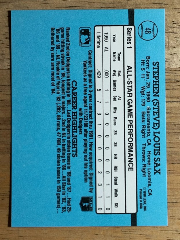 1991 Donruss #48 Steve Sax AS