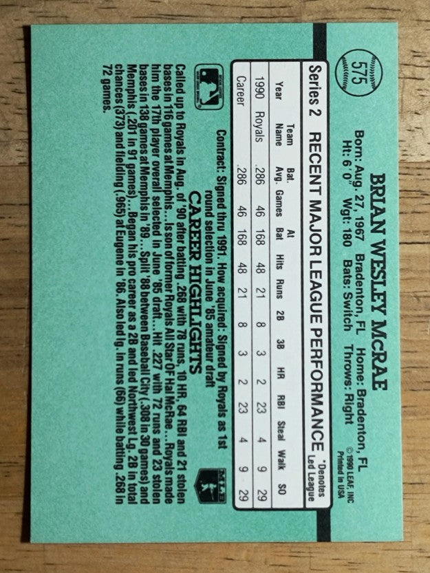 1991 Donruss #575 Brian McRae RC