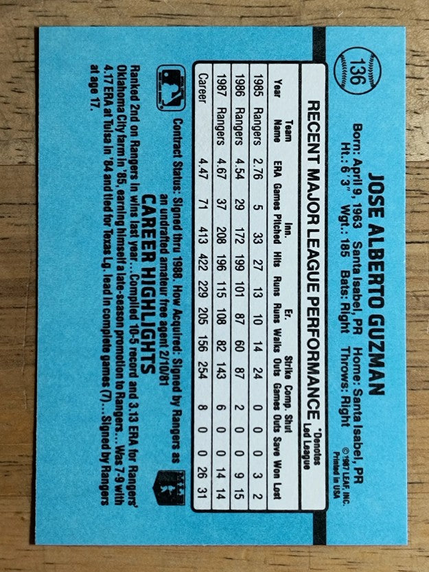 1988 Donruss #136 Jose Guzman