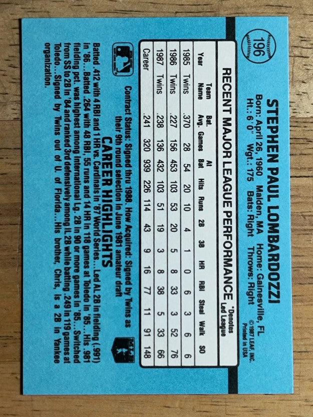 1988 Donruss #196 Steve Lombardozzi
