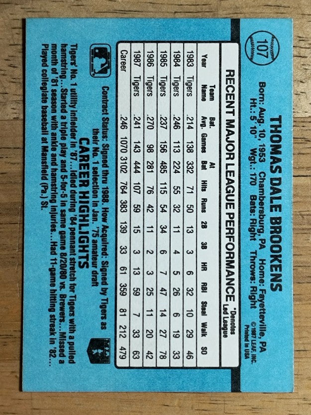1988 Donruss #107 Tom Brookens