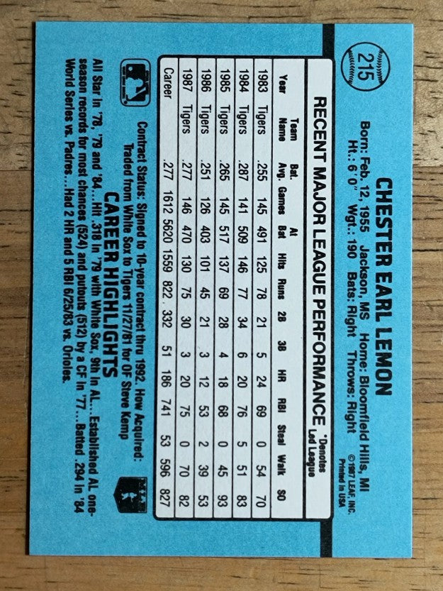 1988 Donruss #215 Chet Lemon
