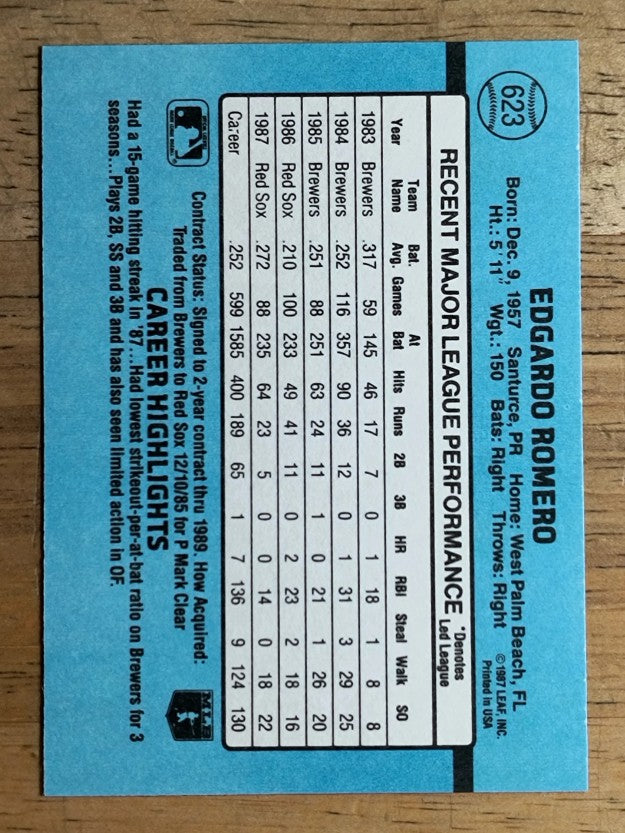 1988 Donruss #623 Ed Romero