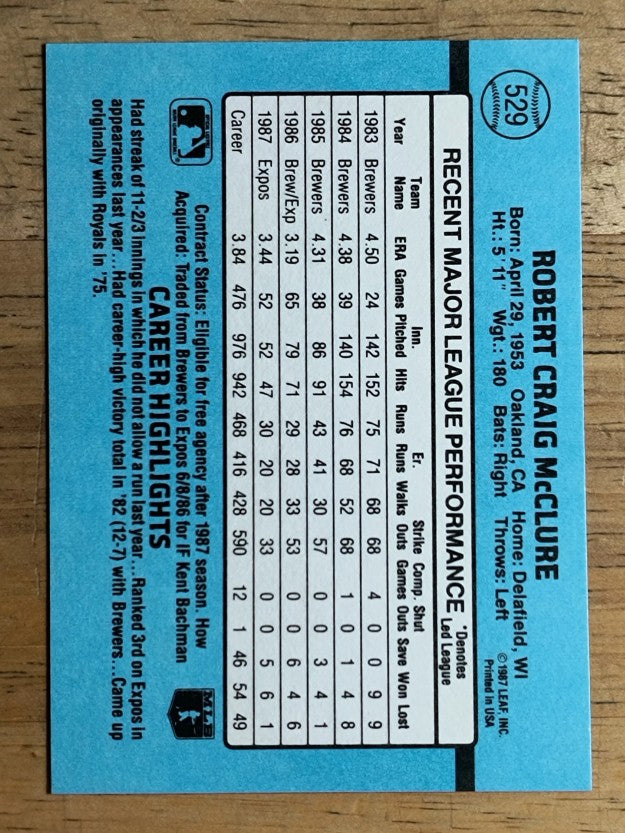1988 Donruss #529 Bob McClure
