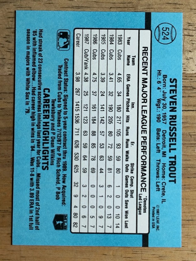 1988 Donruss #524 Steve Trout